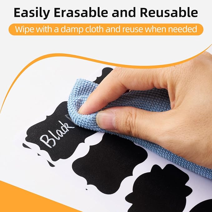 Homrelaxy 360Pcs Chalkboard Labels – 3x2 Inch Reusable Blackboard Stickers with 2 White Erasable Chalk Markers, 10 Assorted Shapes, for Mason Jars, Food Containers, and Pantry Storage