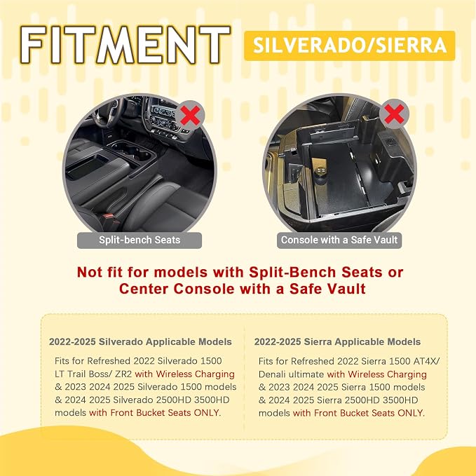 Center Console Organizer Refreshed Full Tray for Full Console w/Bucket Seat | Compatible with 2022-2026 Chevy Silverado/GMC Sierra 1500 & 2024-2026 Silverado/Sierra 2500HD 3500HD Accessories