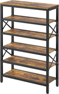 YATINEY 6-Tier Tall Shoe Rack Organizer, Wooden Shoe Storage for Closet Holds 24 Pairs, Sturdy Shoe Shelf with X-Shaped Metal Support, for Entryway, Bedroom, Rustic Brown and Black SS206BR