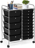 COSTWAY 15 Drawer Rolling Storage Cart, Mobile Storage Organizer | Removable Drawers & Metal Frame, Multipurpose Utility Tools Paper Organizer on Wheels for Home, Office (Black)