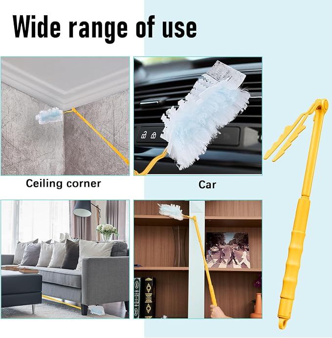 Colingmill 4 Pcs 3 ft Replacement Handles Compatible with Duster Refills, Long Extended Handle Only, Adjustable Length for Ceiling Fans, Blinds, Shelves, Windows, Foldable & Extendable (Yellow)