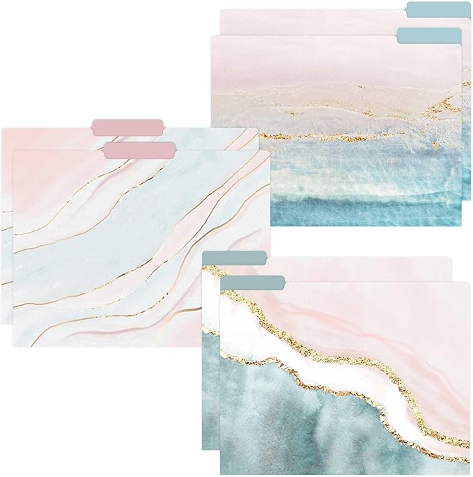 bloom daily planners Decorative File Folders - Set of Six Letter Size (8.5” x 11”) Organizers, 1/3 Cut Tabs - Assorted Designs - Ethereal Marble