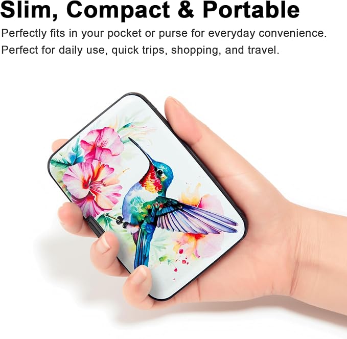 Credit Card Holder, Metal Card Wallet RFID Blocking Mini Slim Aluminum Business Hard Card Case for Women Men (Flowers Hummingbird)