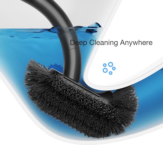 Toilet Bowl Brush and Holder, OSCIOSS Toilet Brush Set with Ergonomic Design, Compact Size, Durable Bristles, RV Toilet Brushes & Holders for Dead Corner Clean (Wood&Black, 2pack)