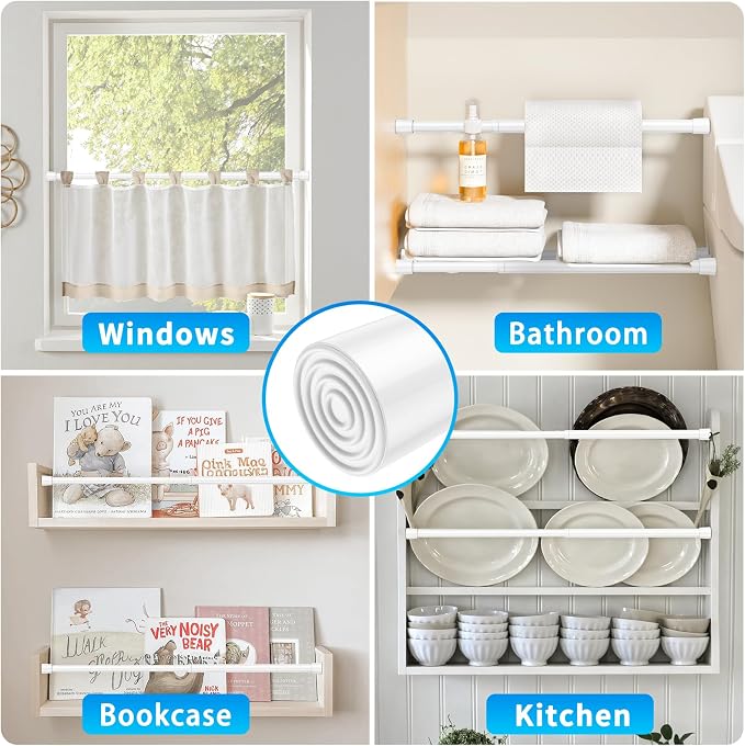 2Pcs Tension Curtain Rods for Windows 16 to 28 inch, Adjustable Pressure Spring Curtain Rods No Drilling Small Tension Rods, White Curtain Rods for Bedroom Doorway Closet Door