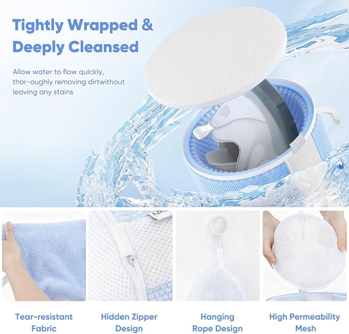 2-Pack Shoe Washing Machine Bags for Sneakers & Delicate Shoes, Blue | 3X Fade-resistant Fabric and 20,000+ Dense Fibers Lift Dirt, Protect Shoes and Reduce Scrubbing, Washer / Dryer Safe