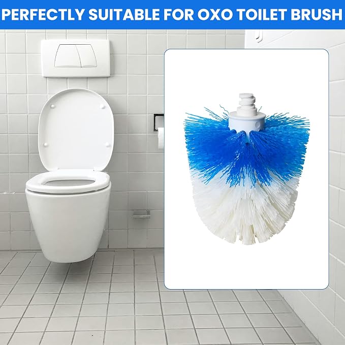 Toilet Brush Refills for OXO Toilet Brush Only 4 Pack Replacement Heads | Toilet Brush Replacement Head for Deep Bathroom Toilet Bowl Cleaning, Blue & White, Nylon & Plastic Material Bristles
