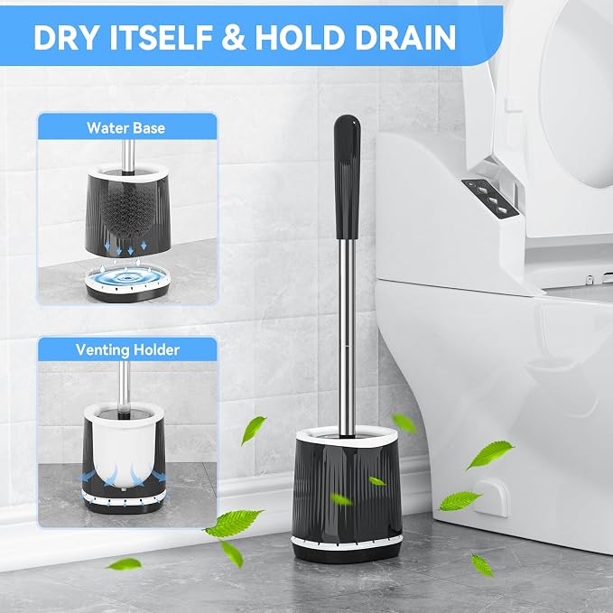 TRENTI Toilet Brush and Holder Set - Bristles Bowl Brush Head with Ventilated Holder, Wall Mounted Compact Set for Bathroom Deep Cleaning