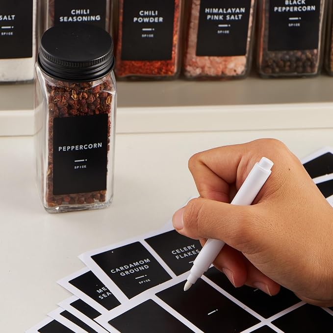 192 Spice Labels,Black Preprinted Waterproof Stickers,Herb&Seasoning Labels | for spice jars;for spice rack with jars