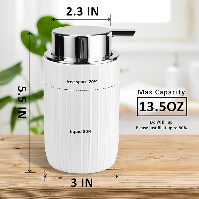 Soap Liquid Dispenser Ceramic with Easy-to-Press Pump Hand Liquid Dispenser for Shampoo Bathroom Countertop 13.5 oz