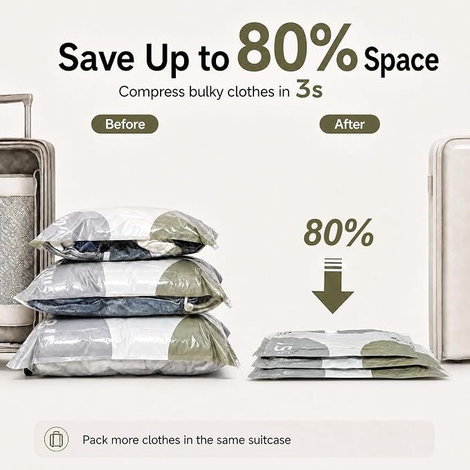 Travel Vacuum Bags with Electric Pump: 15 Pack XS/S/M/L Vacuum Seal Bags for Clothes, up to 80% Space Saver Compression Packing Bags for Suitcase, Carry-On, Cruise, Dorm & Seasonal Storage