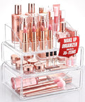 Masirs Clear Acrylic Makeup Organizer with Drawers – Cosmetic Vanity Storage for Skincare, Hair Accessories, Jewelry, Perfume – Durable Countertop Bathroom Organizer
