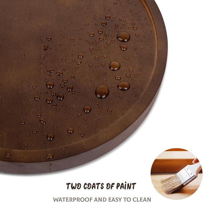 Round Decorative Tray Farmhouse Kitchen Decor Soap Dish, 9" Walnut | Waterproof, Lightweight, Easy Clean, Wood Riser Pedestal Stand Accessories for Office Desk, Vanity, Counter, Sink