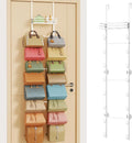 HapiRm Over the Door Purse Organizer - Wall Mounted Purse Rack with 16 Hooks and Metal Basket, Hanging Handbag Organizer Holds up to 16 Bags, Bag Rack Can Use As 1/2 Part, for Door, Closet (White)