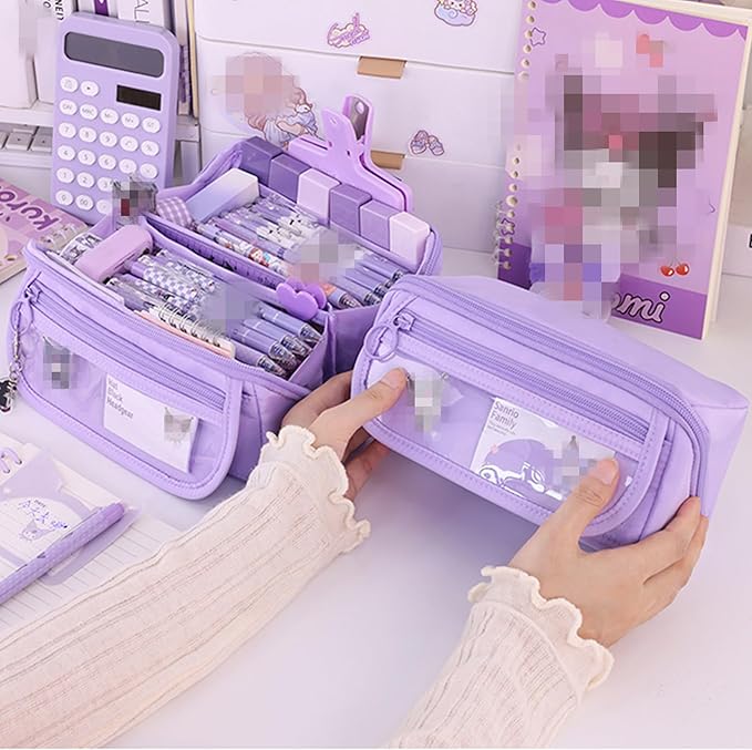 Pencil Case Pouch Box Cute Kawaii Large Capacity Aesthetic Zipper Pen Holder Organizer Bag for Kids (Z-Beige)