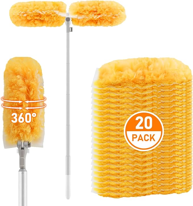 SetSail 6 ft Extendable Duster Handle with 20 Refills, Compatible with Swiffer Dusters for Cleaning Disposable Duster Refill Multi Surface 360° Duster Cleaner Kit for Ceiling Fan, Blind, Furniture