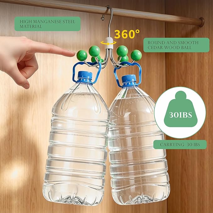 1 Pack 360° Swivel Hoodie Hangers with 6 Cedar Balls, Closet Organizer for Bra, Scarves, Belts, Purse & Accessories Storage-Green