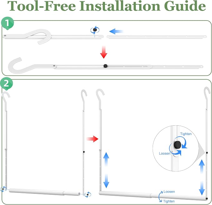 OPKING Hanging Closet Rod Extenders Adjustable Width & Height 1Pack White | Stepless Adjustment, Space-Saving & Expand Space, Assemble Easily, Heavy-Duty Iron, Hold Up To 45 LBS, Smooth Surface,