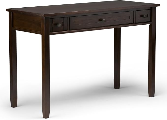 SIMPLIHOME Warm Shaker Desk and Bookcase Bundle - 48 inch Wide Solid Wood Transitional Desk with Drawers and 26 inch Wide 5-Shelf Bookcase in Brunette Brown, Home Office Furniture (Set of 2)