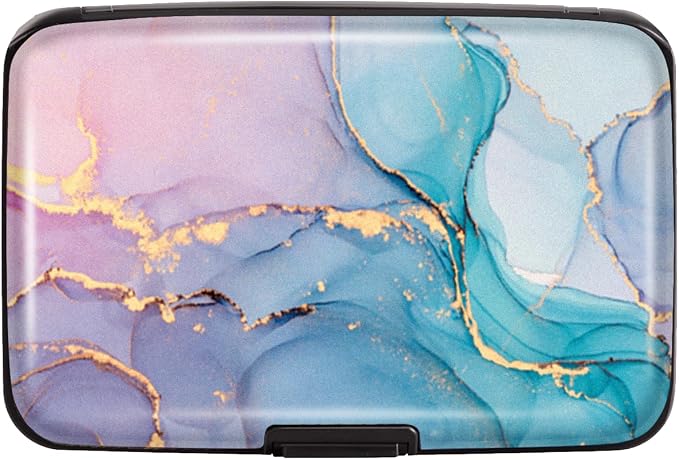 Coco Rossi Credit Card Holder RFID Aluminum Small Mini Wallet Women | Metal Wallet, Business Cards Holder, ID Case, Slim Sleeves, Womens Girls Gift, Carry Wallets for Travel, Gradient Marble