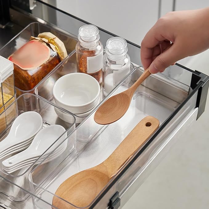 2Pcs Multi-function Household Storage Drawer Organizer Boxes Transparent PP Material Kitchen and Office Multi-compartment Storage Cases for Cosmetics Stationery and Items