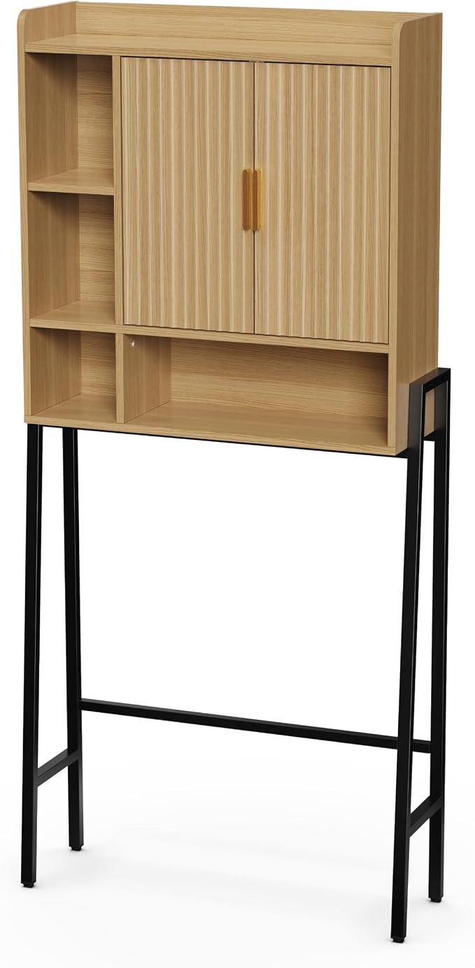 31" W Over The Toilet Storage Cabinet with Fluted Door,Bathroom Organizers and Storage with Adjustable Shelves, Mordern Over Toilet Organizer for Bathroom,Restroom,Laundry,Oak