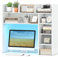 Tangkula Desktop Bookshelf with LED Lights, Desk Hutch with 8 Shelves for Max 25" Monitor, Desktop 5-Tier Display Rack, Multipurpose Wood Desktop Storage Hutch Organizer for Dorm Office Home (White)
