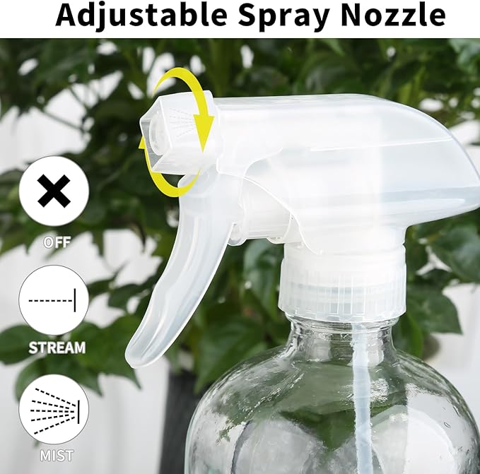 Glass Spray Bottles (2-Pack) with Silicone Sleeve - 16oz Empty Refillable Bottles - Adjustable Nozzle for Hair, Plants, Cleaning & DIY Solutions - Blue & Grey (pink+Green)