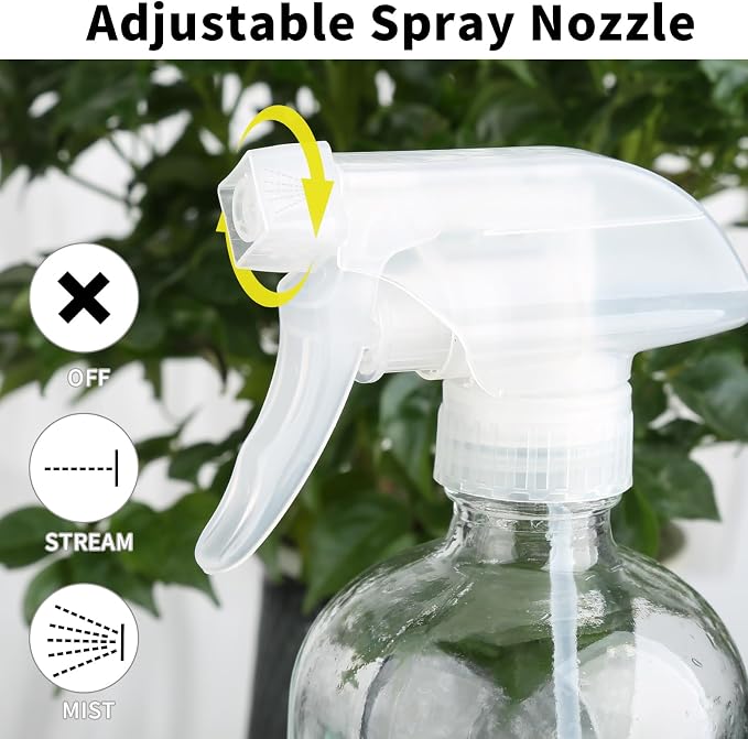 Glass Spray Bottles (2-Pack) with Silicone Sleeve - 16oz Empty Refillable Bottles - Adjustable Nozzle for Hair, Plants, Cleaning & DIY Solutions - Blue & Grey (pink+Blue)