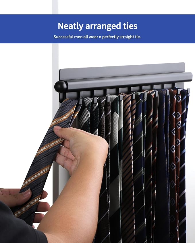 BaiNong Adhesive Valet Rod for Closets Pull Out 16.5" Black with 10 Hooks | Multifunctional Closet Valet Rod Slide Out for Closets Belt Organizer for Closet Tie Rack Hanger for Closet Space-Saving