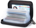 Suweibuke Genuine Leather Credit Card Holder Zipper Wallet RFID Blocking Secure Card Case ID Case Organizer (Classic-Black Leather)
