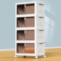 YFXCVSL 4 Tier Plastic Storage Bins with Lid 23QT, Stackable Storage Containers with Wheels, Folding Storage Boxes, Stackable Storage Bins, Closet Organizers and Storage for Living Room,Office,Dorm