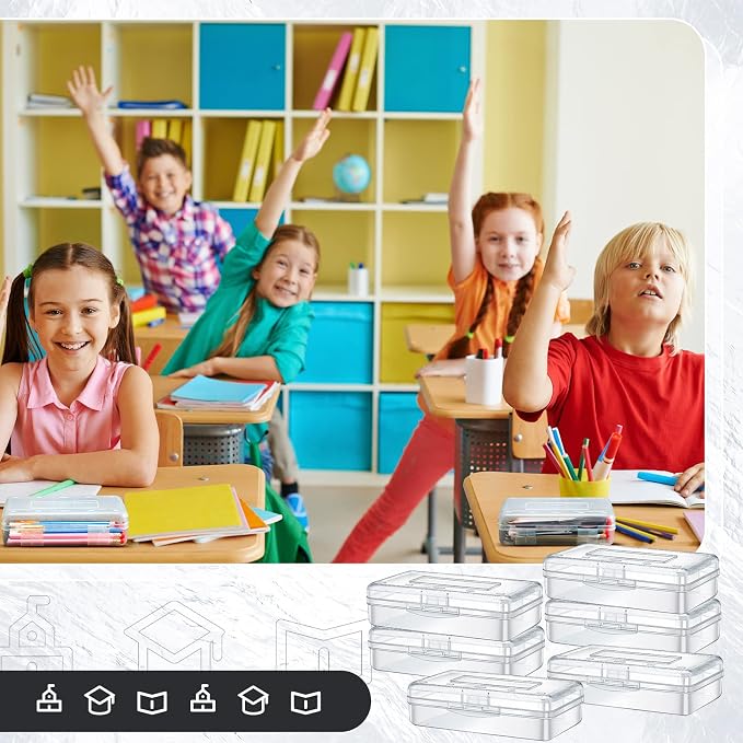 Blulu 6 Pack Large Plastic Pencil Case Box Clear Pencil Boxes Bulk Hard Crayon Box Storage with Snap Lids 8.1 x 4.7 x 2.2 Inch Painting Organizer Classroom Stationery School Supplies (Clear)
