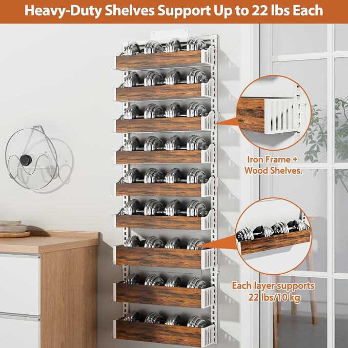 Over the Door Pantry Organizer: Pantry Organization and Storage with Hanging Basket - 9-Tier Metal Spice Rack Adjustable Shelves for Kitchen Bedroom Bathroom & Laundry Room White
