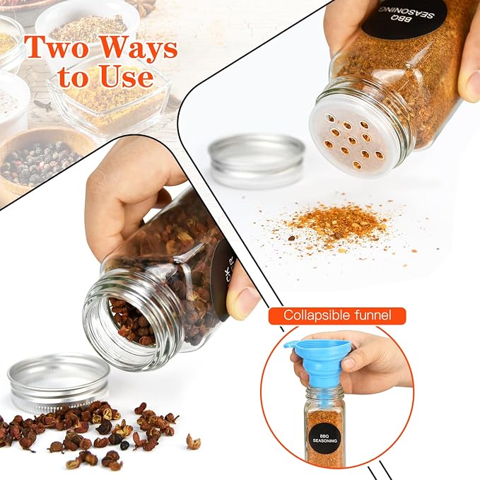 DkOvn 36pcs Glass Spice Jars, 4oz Empty Spice Jars with Metal Caps, Labels, Shaker Lids, Collapsible Funnel, Chalk Pen, Seasoning Organizer for Spice Rack | with Metal Caps, Labels, Shaker Lids, Collapsible Funnel, Chalk Pen, Seasoning Organizer for Sp...