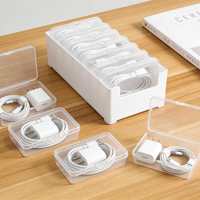 4 Set Cable Organizer Box with 28 Clear Switch Case Power Cord Organizer Desktop Cable Management Box Desktop Charger Cord Storage Organizer Box for Office Home Desk Accessories Stationery Supplies