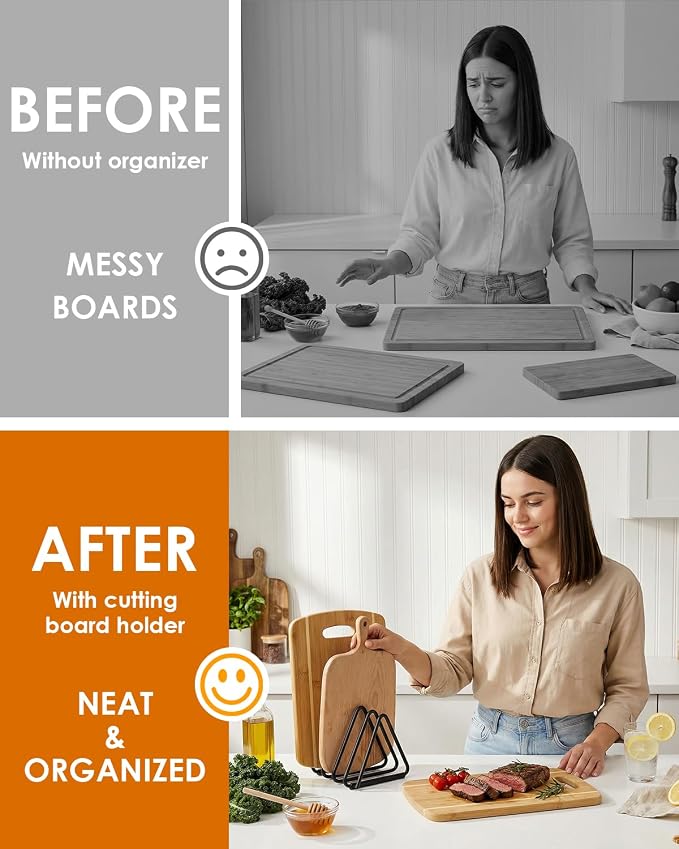 2 Pcs Cutting Board Holder, Heavy Duty Triangle Metal Organizer, Baking Cookie Sheet Organizer for Cabinet, Non-Slip Strips