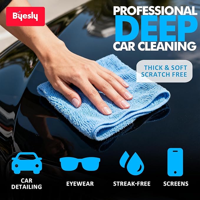 12-Pack Microfiber Cleaning Cloth, 11.5x11.5 Microfiber Towels for Cars, Dishes & House, For Detailers, Chefs & Efficient Home | Scratch-Free, Lint-Free, Ultra Absorbent(Green/Blue/Yellow/Pink)