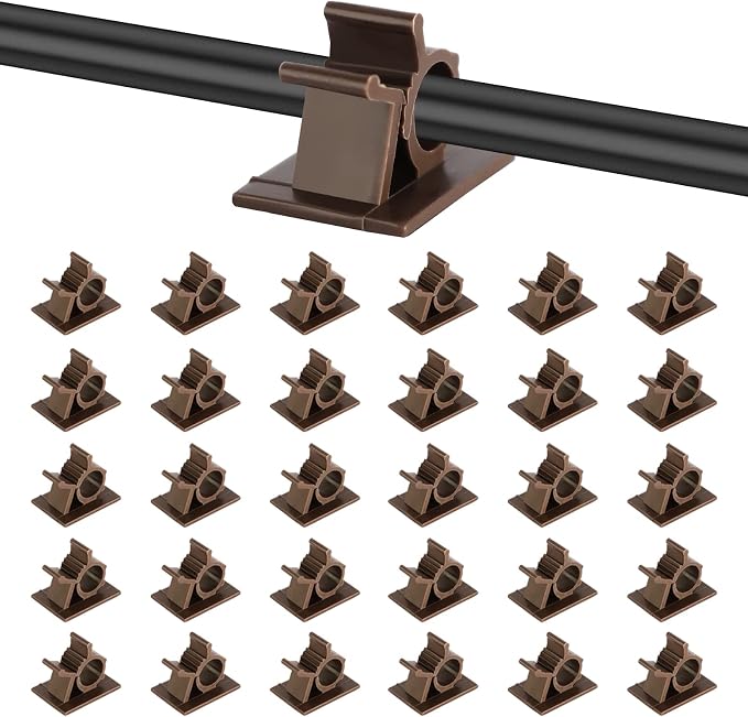 Viaky Adjustable Cable Clips, 30 Pcs Brown Adhesive Holder Ideal Cord Winder Management for Organizing Wires-Car Home Office and Desk Nightstand