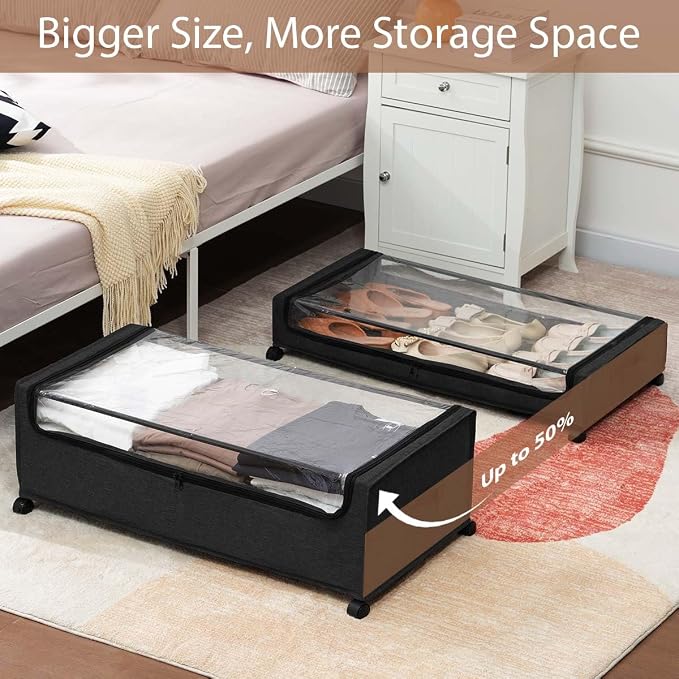 FOUCSSOMEI Under Bed Storage with Wheels, Under The Bed Storage Drawers On Wheels, Rolling Underbed Drawers, Lockable, Heavy Duty