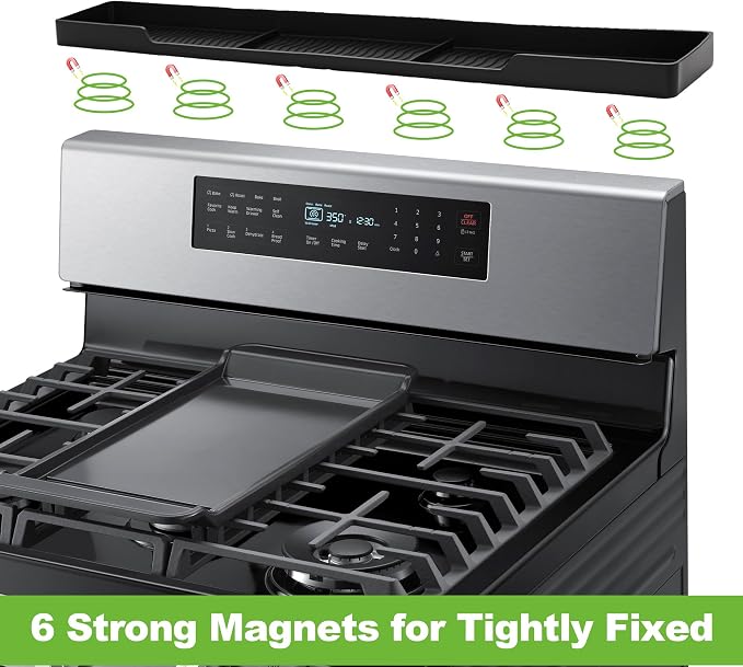 30 Inch Magnetic Stove Top Shelf | 3-Zone Kitchen Organizer with Anti-Slip & Anti-Fall Design | Heat Resistant (-40°F to 446°F) Food-Grade Silicone Spice Rack for Flat-Top Stoves, Black