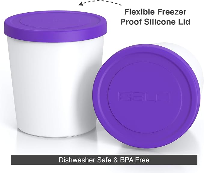 BALCI - Premium Ice Cream Containers (2 Pack - 1 Quart Each) Perfect Freezer Storage Tubs with Lids for Ice Cream, Sorbet and Gelato! - Purple