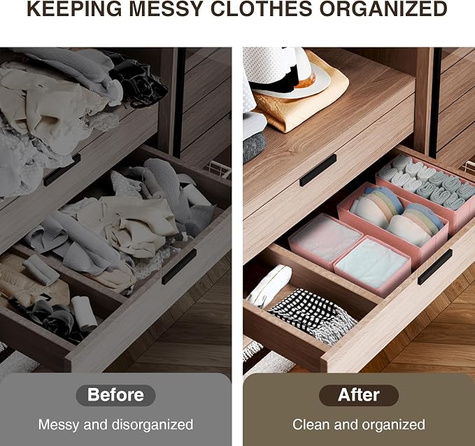 DIMJ Drawer Organizers for Clothing, Set of 4 Dresser Drawer Organizers, Fabric Closet Organizers and Storage, Drawer Dividers for Baby Clothes, Socks, Belt, Tie (Pink)