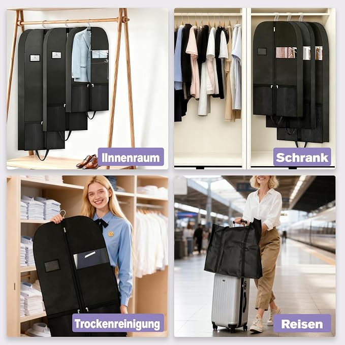43" Garment Bags 2 Pack, Hanging Suit Covers for Closet Storage and Travel | Two garment covers with pockets, sturdy handles and zippers for organizing suits, dresses, shirts and everyday clothing.