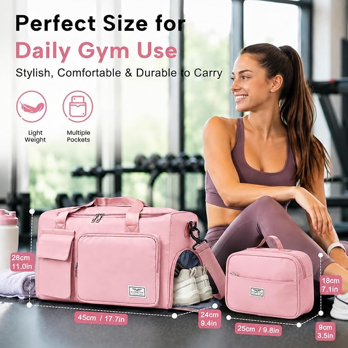 FIORETTO Women's Gym Duffle Bag with Shoes Compartment, 30L Capacity, Ideal for Travel, Gym, Sports, Duffel, Weekender