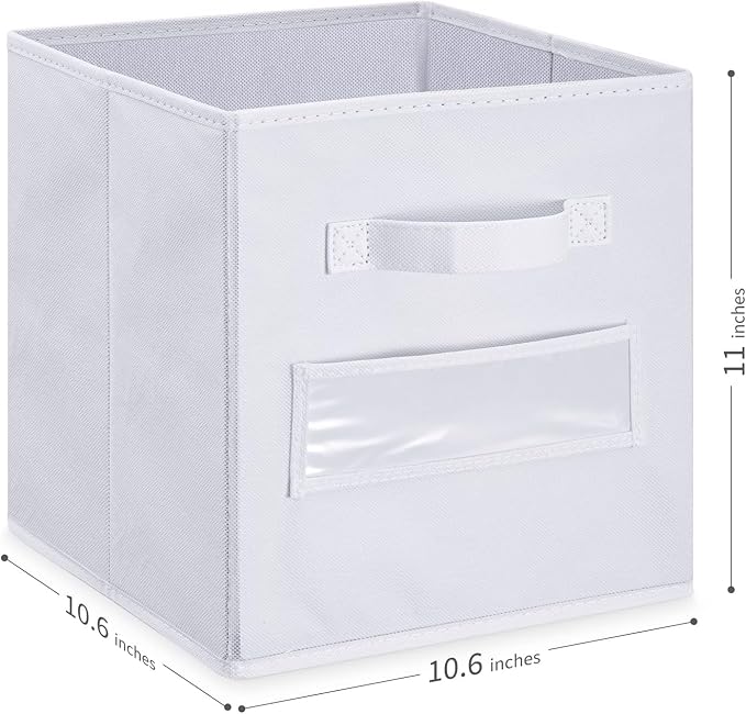 Fabric storage cubes (Set of 8) 11 Inch Cube Storage Bin, Cube storage with 8 Labels Window Cards & a Pen, Foldable cube Organizer bins,11x11 Storage bin, Cubby Organizer Boxes, White