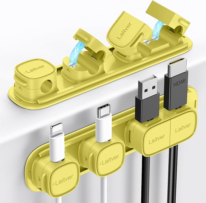 6 Pack Magnetic Cable Clips [1s Open/Lock], Cord Organizer Holder | Strong Adhesive Desk Cable Management- Organize Charging Cords Neatly for Home, Office, Car,Desk, Nightstand-Emerald Green