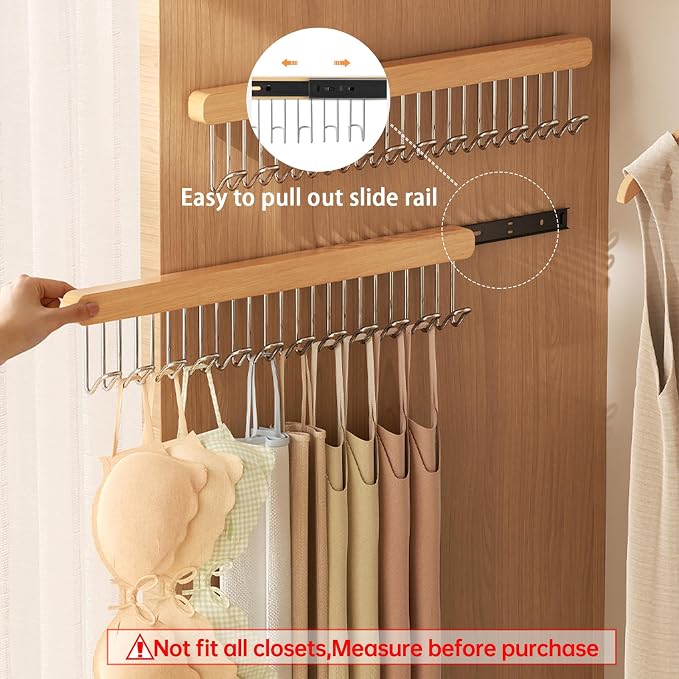 2 pack 16.2 inch valet rods for closets, extendable and pull-out wardrobe pole for belt hangers,tie hangers,bra organizer, closet extender hanging rod with 12 metal hooks, closet valet rod slide out