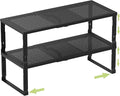 Heavy-Duty Adjustable Metal Shelf Organizer - Expandable & Stackable Pantry Storage Rack for Kitchen, Bathroom, RV, Cabinets(2 Packs/Black, Large)