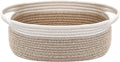 JMvicyroam Woven Basket,Small Rope Storage Bin with Handles & Ribbon Bag, Organizer for Shelves Closets,Gift Basket Empty for Birthday,Books,Dog Toys, White&Oatmeal